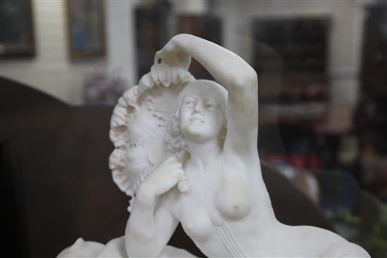 Telemaco Cipriani. A large Carrera alabaster sculpture, Rosette - The Fan Dancer, Length 72cm, height 66cm, depth 25cm